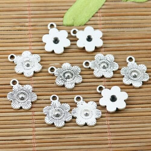 60pcs tibetan silver color flower design charms EF2250