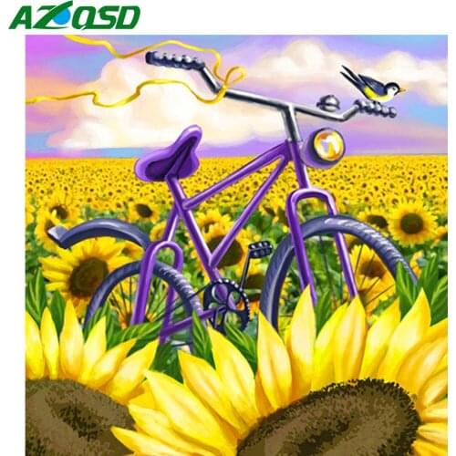 AZQSD 5D Diamond Painting Bicycle Sunflower Cross Stitch Diamond Embroidery Landscape Mosaic Needlework Home Decoration Gift