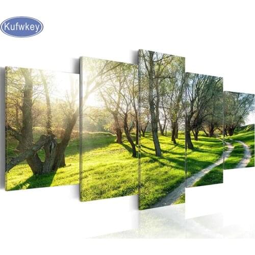 5D DIY Diamond Painting"Sunshine Trees"Diamond Embroidery Natural Landscape,Cross Stitch pictures of Rhinestone Mosaic 5pcs
