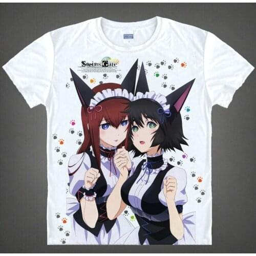 Anime Steins;Gate Okabe Rintarou, Makise Kurisu, Shiina Mayuri Cute T-Shirt Summer Tee Short Sleeve Tops Unisex Cosplay S-XXL