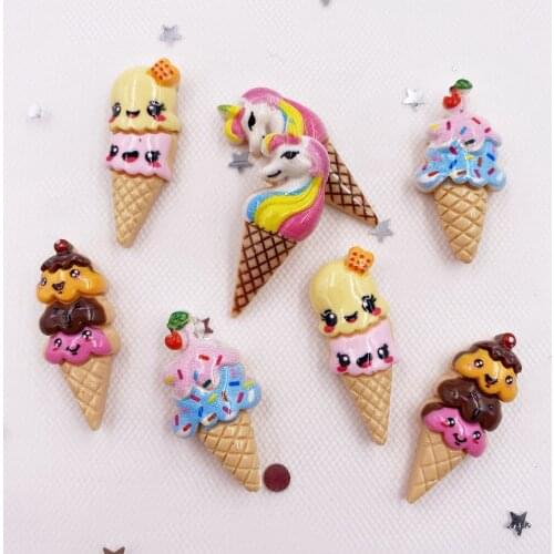 New 12pcs Colorful Lovely Rainbow Ice Cream Figurine Flatback Rhinestone Applique DIY Wedding Scrapbook Craft Supplies SG90