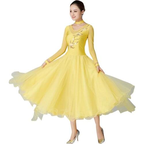 Ballroom dress standard ballroom dancing clothes Competition standard dance dress waltz dance wear women flamenco dress yellow