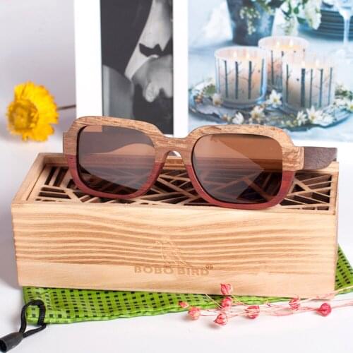 BOBOBIRD Wooden Sunglasses Men Women Sun Glasses Polarized Male Luxury Brand Designer Square Vintage Sports Eyewear in Gift box