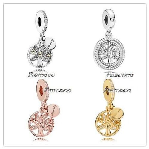925 Sterling Silver Charm Rose Family Heritage Tree Of Life With Crystal Beads Fit Pandora Bracelet & Necklace Jewelry