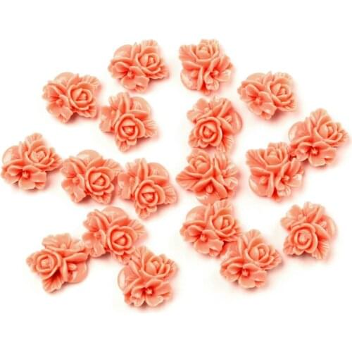 50Pcs Pink NOT Hole 16x16mm Resin Flowers Loose Beads Flatback Cabochon Scrapbooking Jewelry Finding Making DIY Accessories