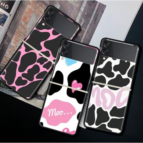 For Samsung Galaxy Z Flip 3 5G Case Luxury Matte Black Hard Phone Cover ZFlip 3 Shockproof Fundas Shell Colorful Cow Pattern Sac