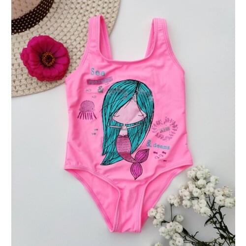 Little Girls Swimsuit Mermaid 2~8Year New Baby Girls One Piece Bathing Suit Kids Girls Swimsuit Pink Cute Cartoon High Quality