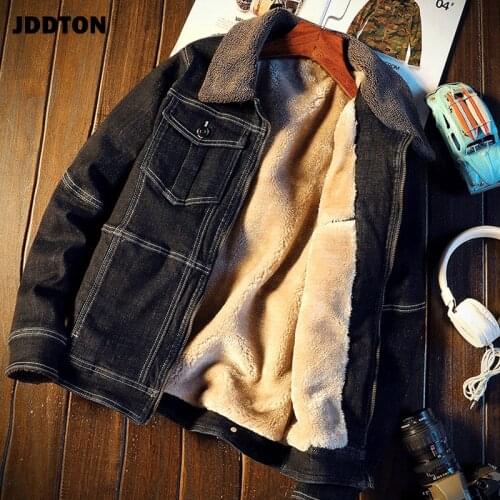 JDDTON Mens Autumn Warm Fleece Jeans Jackets 5XL Casual Hip Hop Fashion Vintage Denim Overcoats Male Streetwear Outerwear JE291