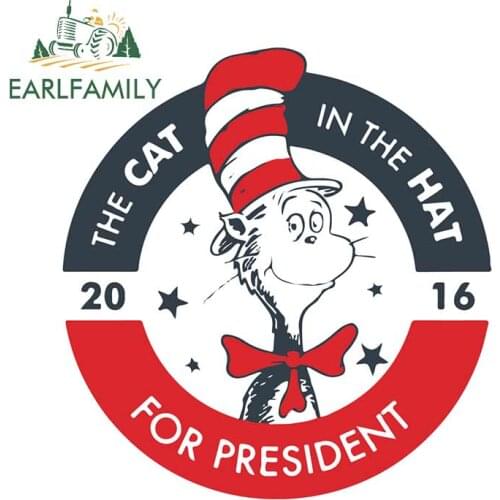 EARLFAMILY 13cm x 12.5cm For Cat In The Hat Graffiti Car Sticker DIY Decal Vinyl Material Waterproof Cartoon Creative Decor