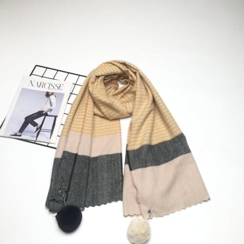 KENSHELLEY Fashion Sweet Zebra Stripe Rivets Scarf With Pom Pom Women Winter Warm Scarf Super Soft Luxury Classic Cashmere Scarf
