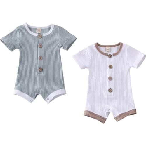 Baby Summer Clothing Newborn Infant Baby Boys Girls Clothes Ribbed Solid Romper Jumpsuit Short Sleeve Outfit 0-18M