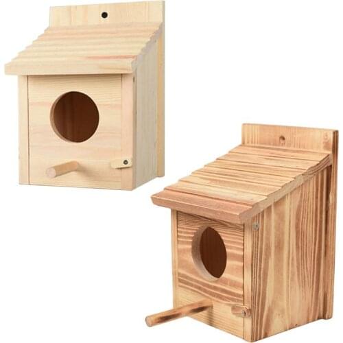 Creative Wooden Pet Bird House Feeder Parrot Nesting Breeding Box Cage Incubator Nest Hut Toys Bird Supplies C42