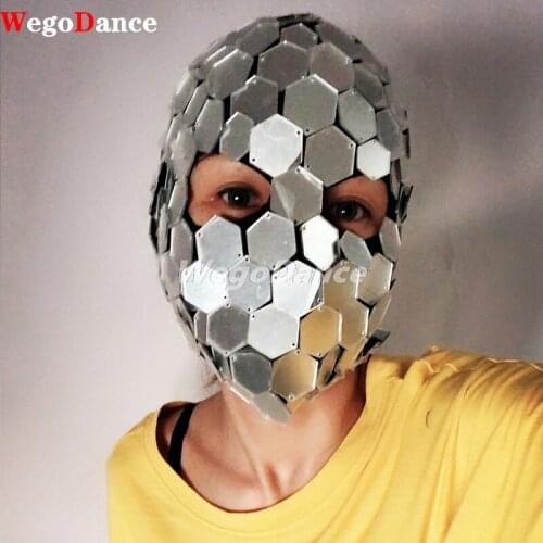 GoGo Dancer Face Mask Silver Costume Head Cover Cool Reflective Mirror Accessories Headdress Cosplay