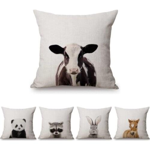 Cute Baby Animals Art Panda Lion Tiger Kids Room Decoration Throw Pillow Case Woodland Animal Baby Nursery Linen Cushion Cover