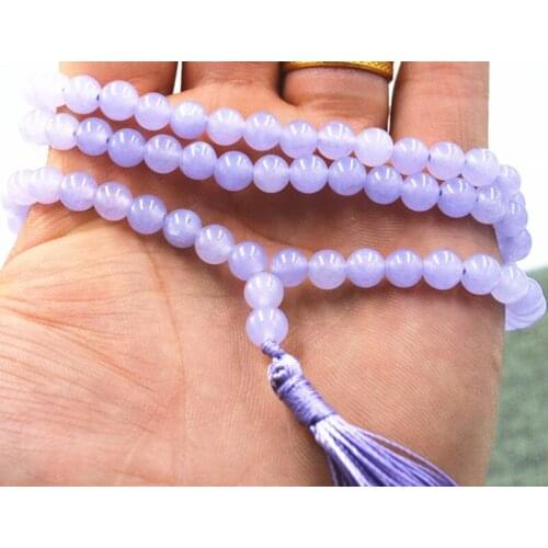 Fashion 6mm Tibetan Buddhism 108 Lavender Jadeite stone Prayer Bead Mala Necklace>>>women jewerly