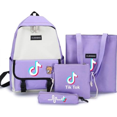 TIK TOK 4pcs sets Canvas Schoolbags For Teenage Girls Boys Women Backpacks Laptop School Bags Travel Bagpack Mochila Escolar