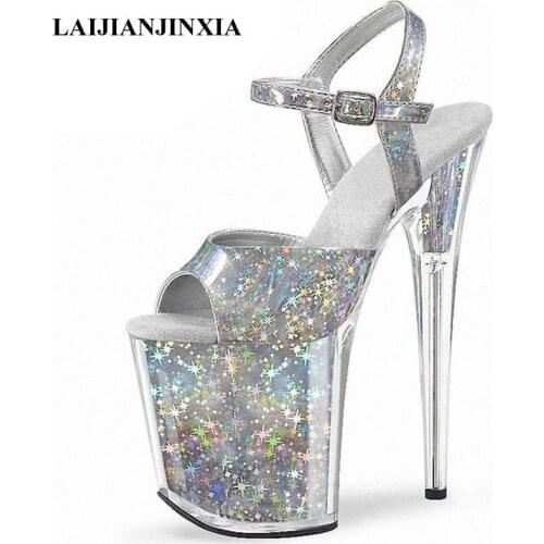 LAIJIANJINXIA New Summer Sandals Nightclub Pole Dance Shoes Show 8 Inch Crystal 20 CM High Heeled Womens Platform Sandals