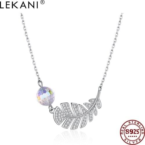 LEKANI 925 Sterling Silver Pendant Necklace For Women Leaf Shape Design Austria Crystal Necklace Party Fine Jewelry 2021 New
