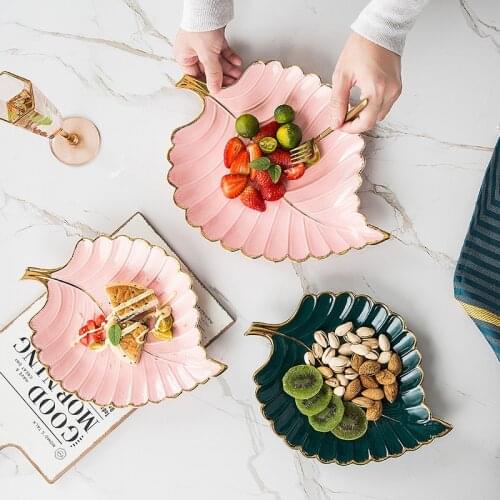Ceramic Leaf Shape Storage Tray Sushi Plate Snack Dish Jewelry Makeup Storage Holder Cake Tray