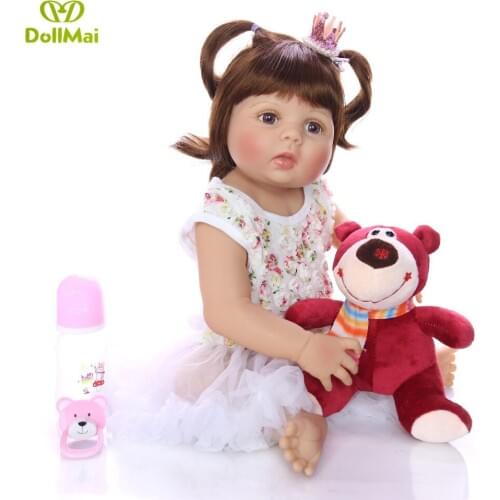 Full silicone reborn baby doll 23" 57cm boneca bebe reborn lol dolls waterproof reborn toddler girl with bear gift