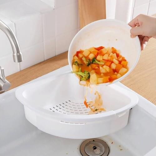 Rotary Telescopic Drain Basket Triangular Sink Strainer Drain Fruit Vegetable Drainer Basket Suction Cup Sponge Rack Storage