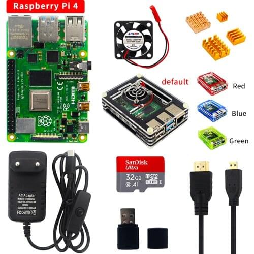 Raspberry Pi 4 Model B Starter kit 2/4/8G RAM Board+ Micro HD Cable + Acrylic Case + SD Card + Reader + Power Supply for RPI 4