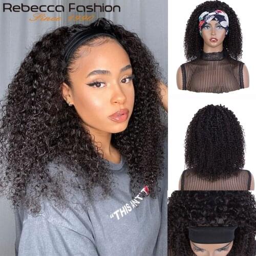 Rebecca Kinky Curly Headband Wig Glueless Scarf Remy Human Hair Wigs for Black Women Full Machine Made Wig Beginner Friendly