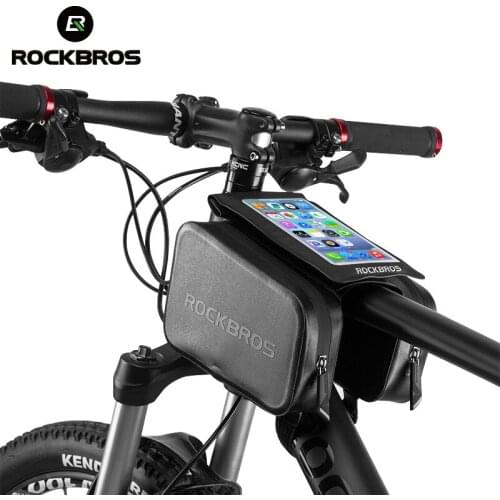 ROCKBROS Bicycle Frame Front Head Top Tube Rainproof Bike Bag Double Ipouch Cycling For under 6.0 in Cell Phone Bike Accessories