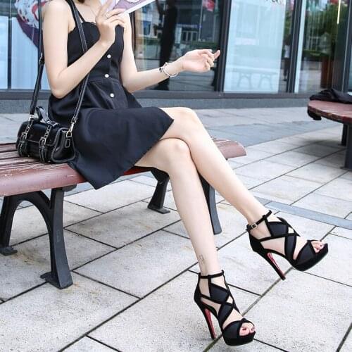 New Summer Waterproof Platform Women Sandals Split Joint Mesh Black High Heels Party Dress Shoes Sexy Open Toe Thin Stilettos