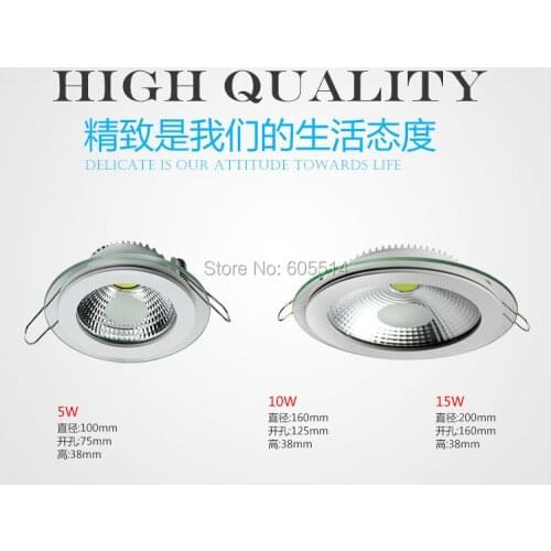 [Seven Neon]free DHL shipping 10pcs high quality AC85-265V 5W/10W/15W warm white/white LED down light with glass cover