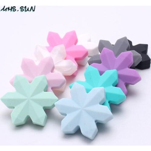 MHS.SUN 50pcs Snowflake silicone beads chewable teether diy teething beads for baby pacifier chain nursing kids jewelry making