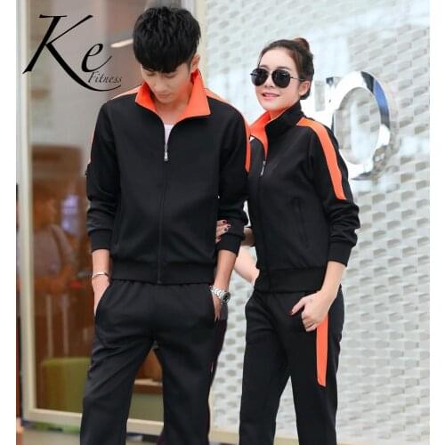 KE New 2021 sportswear man woman tracksuit sport set running couples plus size big extra long sleeve black grey korean silk
