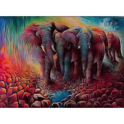 Handicraft Picture of Rhinestone Round Diamond Painting African Colorful Elephants Mosaic Full Square Drill Diamond Embroidery