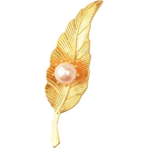 2017 Women Gold Leaf Pearl Brooches Alloy Plant Broche Hijab Pin Brosh Broshi Boutonniere vintage-accessories dropshipping