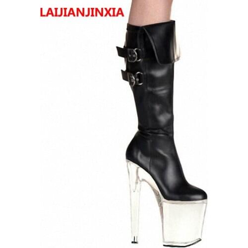 LAIJIANJINXIA Sexy High Heels 10CM Platform Motorcycle Boots Women Party Shoes Knee Boot Dance shoes B-065