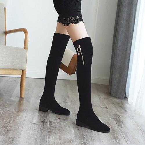 Women Thigh High Boots Fashion Suede Leather Boots crystal Lace up Female Over The Knee Boots Plus Size Shoes 2019