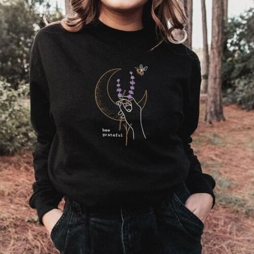 Colored Bee Grateful Sweatshirt Vintage Women Thanksgiving Pullovers Aesthetic Celestial Moon Boho Sweatshirts Outfits