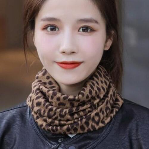 Womens Leopard Print False Collars Neck Protective Warm Scarf Winter Knit Elastic Covering Face Cycling Bib Pullovers Cap P54