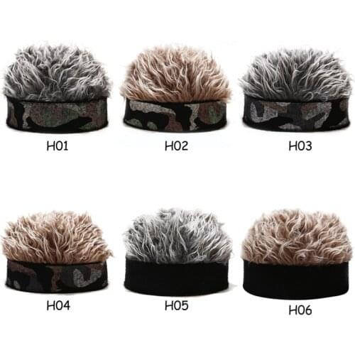 Winter Men Wig Hat Camouflage Cool Hip Hop Hat With Hair Wig Baseball Cap Outdoor Sports Golf Beanie Hats Short Hair Skullcap