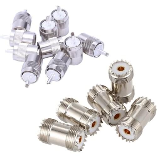10Pcs Connector UHF Male PL259 Plug with 5Pcs PL-259 UHF Female to UHF Female Coax Cable Adapter