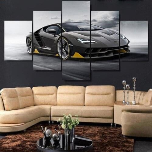 5 Piece Wall Art Canvas Supercar Pictures Black Sports Car Posters And Prints Modern Home Living Room Wall Decoration Paintings
