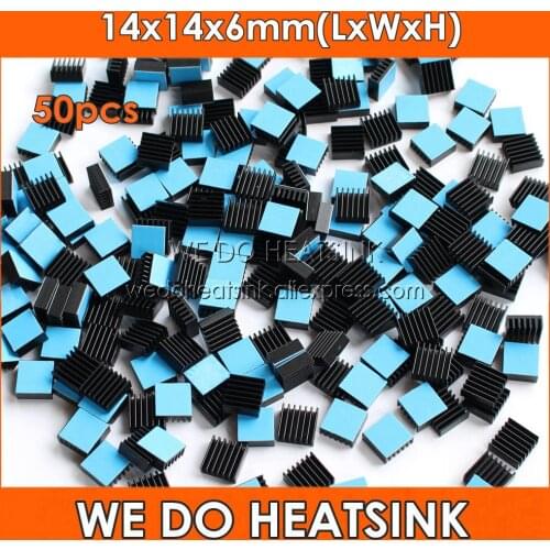 WE DO HEATSINK 50pcs 14x14x6mm Black Aluminum Radiators Cooler Aluminium Heatsink For Ram Chips IC With Blue Thermal Pad Sticky