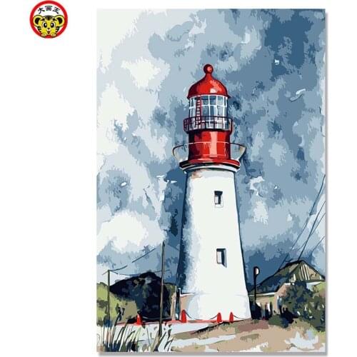 Acrylic lighthouse painting DIY home decor oil painting sea view decoration European style