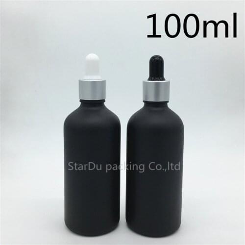 Free shipping 200pcs 100ml black frosted glass essential oil bottle with Sub Silver ring dropper glass perfume bottle