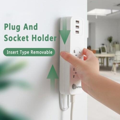Seamless Punch Free Plug Sticker Holder Wall Fixer Power Strip Sockets Patch Panel Storage Rack Shelf Stand Holder Plug Hook