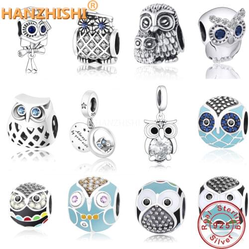 Animal Series New 925 Sterling Silver Sparkling Owl Charm Bead Fit Original Pandora Charm Bracelet Necklace DIY Jewelry Making
