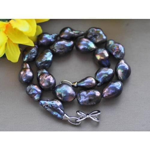 MCT·STAR Z10323 18" 22mm Peacock-Black Drop Baroque Keshi Reborn Pearl Necklace