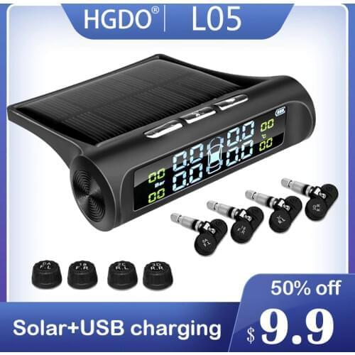 HGDO Seguridad del automóvil Sistema de alarma de presión de los neumáticos Energía solar Pantalla digital Smart Car TPMS Sistem