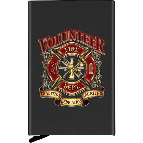 High Quality Metal Men Women Credit Card Holder Fire Dept. Volunteer Badge Printing Travel ID Cardholder Case Rfid Wallet