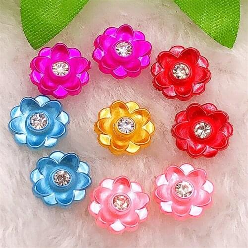 DIY 20pcs mix 13mm AB Resin 3d flower Flatback Rhinestone Wedding buttons crafts